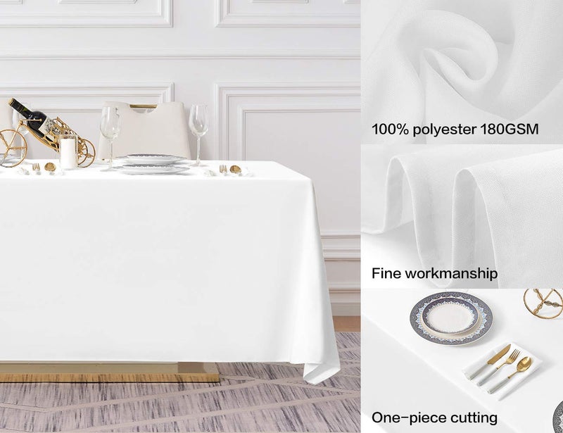 Surmente White Rectangle Tablecloth 90 x 156-inch Rectangular Polyester Table Cloth for Weddings, Banquets, or Restaurants - Image 2